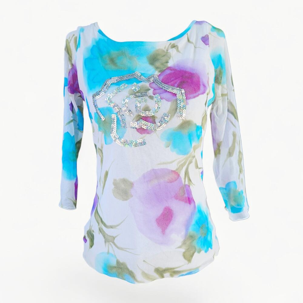 Euro Micro Mesh Top Sequin Detail Floral - Small